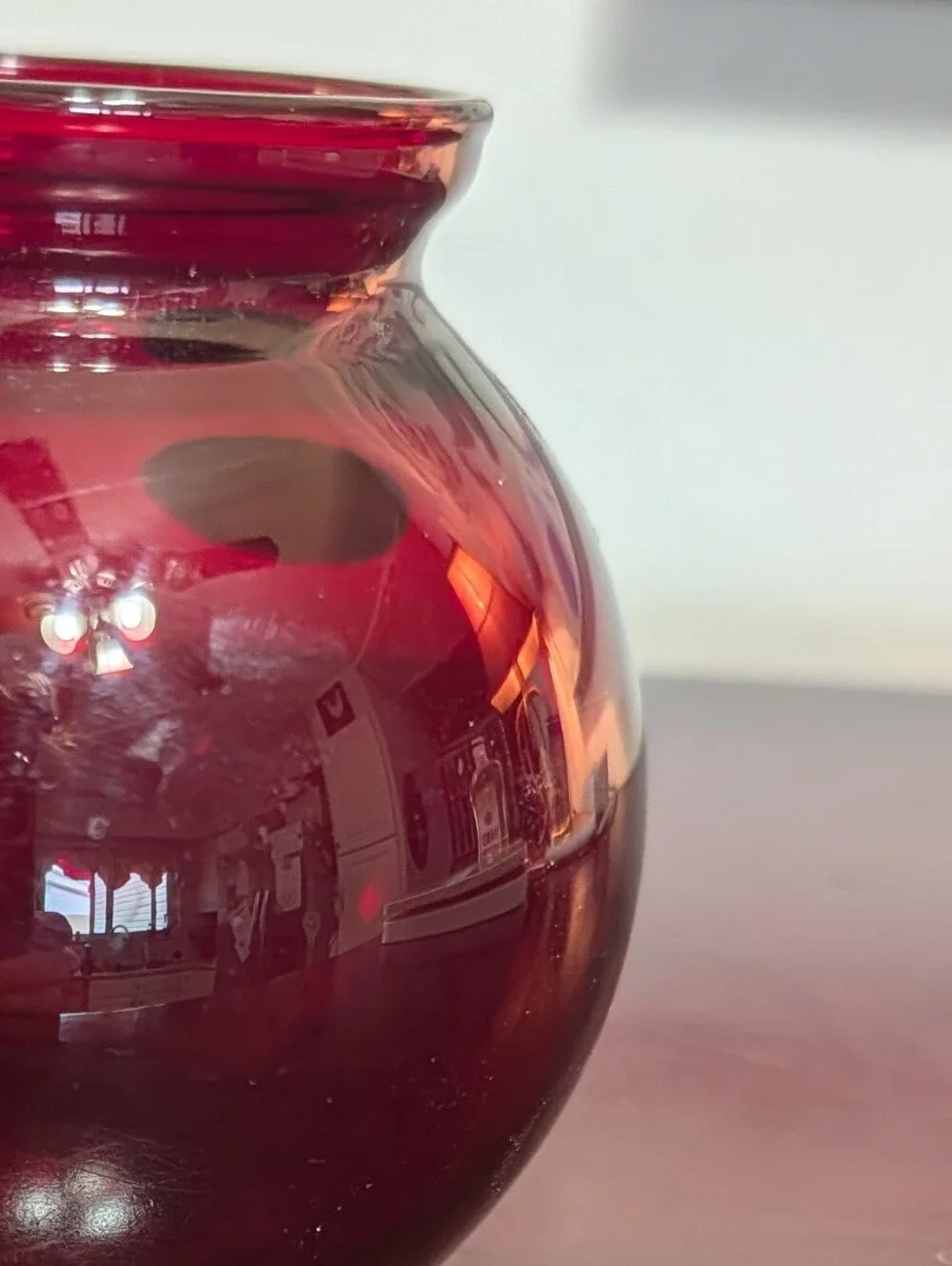 Vintage Mid Century MCM Royal Ruby Red Glass Ball Vase Anchor Hocking Sticker